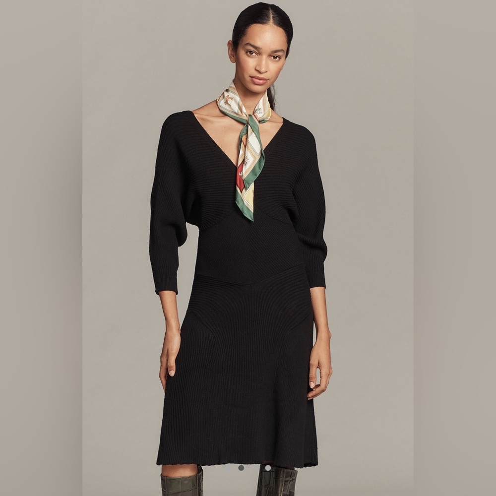 Anthropologie Black Long Sleeve Knit Dress
